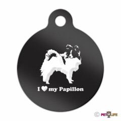 I Love My Papillon Engraved Keychain Round Tag w/tab v2 Many Colors