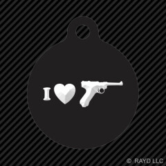 I Love my Luger Keychain Round with Tab dog engraved many colors p08 p-08 german