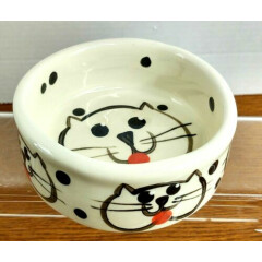 Cat Feeding Water Bowl 5" x 2" Round White with Cat Faces outside & Inside Bowl