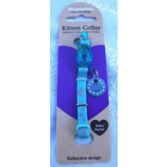 REFLECTIVE ROSEWOOD KITTEN SAFETY COLLAR BELL & MATCHING BLUE ID TAG ENGRAVED 