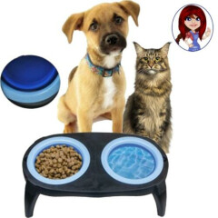 DUKES COLLAPSIBLE Dual Elevated Pet Travel Food Water Bowl Feeder Container NEW!