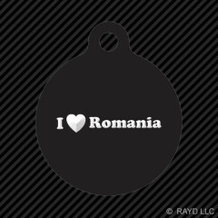 I Love Romania Keychain Round with Tab dog engraved many colors