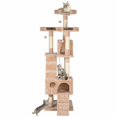 66" Sisal Hemp Cat Tree Tower Furniture Scratch Post Pet House Play Kitten Beige
