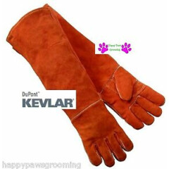 PAIR LONG 23" GAUNTLET LEATHER with Kevlar DOG CAT BIRD Animal Handling Gloves