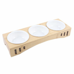 Pet Gift Cat Dog Ceramics Feeding Bowl Water Food Dish Feeder w/ Bamboo Station