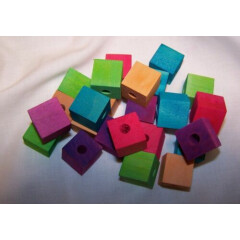 25 Bird Toy Parts Colored Wood Blocks 3/4" Square Wooden Parrot Toy W/1/4" Hole