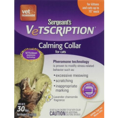 NEW! Sergeants Vetscription Calming Collar For Cats 30 Days, 1 Collar