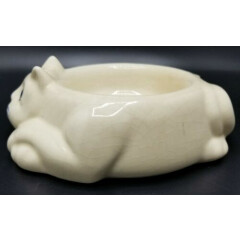 Lillian Vernon Ceramic Cat Kitty Pet Dish Bowl White and Blue Curled Lounge Cat 