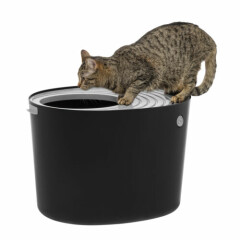 IRIS Top Entry Cat Litter Box, Black/Light Gray