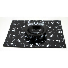 Cool Cat Food Water Bowl with Mat Set - Ceramic Handcrafted Dish Decorative Box