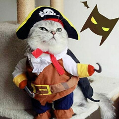 Funny Pet Cosplay Clothes Pirate Costume Dog Puppy Cat Suit w/ Hook Halloween US