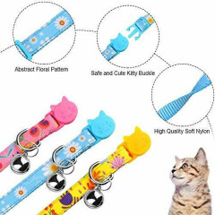  3PCS Breakaway Cat Collars with Bell Abstract Floral Pattern Kitten Collars 