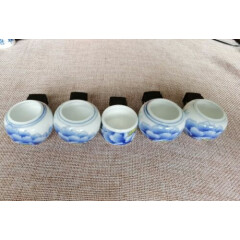 1set 5pcs Asian Bamboo Bird Cage BLUE PEONY porcelain cups