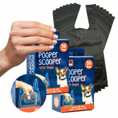HAND HELD Pet POOPER SCOOPER Poop Scoop with 50 Dog Poo Waste Bags with Ties 
