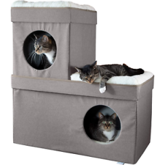 Large Stackable Cat Condo Cube House Cat Ottoman Pop up Bed For Pets Tan NEW