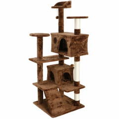 53" Cat Tree Brown Activity Tower Pet Furniture with Scratching Posts Ladders
