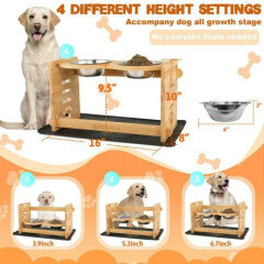 Pet Feeder Adjustable Elevated Dog Bowls Stand Bamboo Dog Feeding Station 2022^^