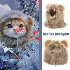 Furry Pet Hat Costume Lion Mane Wig For Cat Halloween Ears With Dress Up H9J2