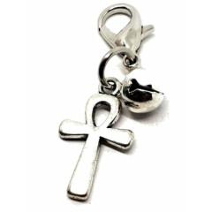 Metal Ankh Charm For Pet Collar Familiar Purse Bracelet Clip Silver Bell Witch