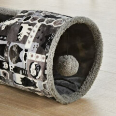 Grey Cat Tunnel Toy Suede Fabric Crackle Collapsible Cat Kitten Pet Activity Bed