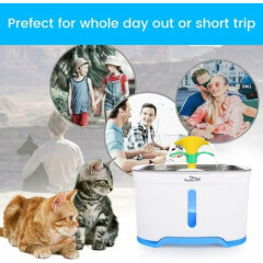 2.5L Cat Water Dispenser Fountain Dog Pet LED Auto Drinking Bowl Triple Filters