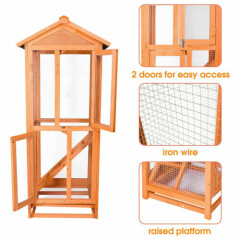 Koreyosh Bird Cage Wooden Aviary House Waterproof Roof w/ Ladder Finch Cockatoo