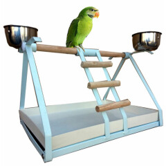 WHITE SMALL PARROT BIRD METAL PLAYSTAND Play Gym With Stainless Steel Cups -444