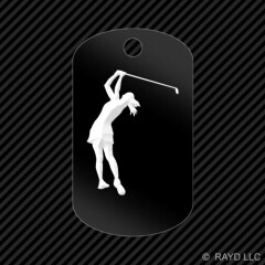 Female Golfer Keychain GI dog tag engraved many colors woman girl golf