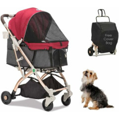 HPZ™ PET ROVER LITE Premium Light Travel Pet Stroller For Dogs & Cats - Ruby Red