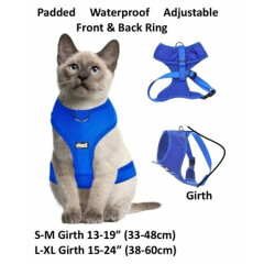 Cat Harness Pink Black Blue Yellow Red Waterproof Padded Adjustable S M L EX L