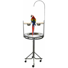 Mcage Large Wrought Iron Parrot Play Gym Ground Stand with Wood Perch Stainless 