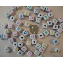 50 ALPHABET ABC BEADS WHITE COLORED LETTERS BIRD PARROT TOY PARTS CRAFTS 1/2"