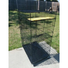 4-Tier Large Folding Cat Cage Crate Playpen w/Climbing Ladders/Platforms/Wheels