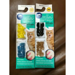 LOT OF 2 WHISKER CITY Cat Nail Caps 80 pc SMALL Pain-free BLUE BLACK YELLOW GOLD
