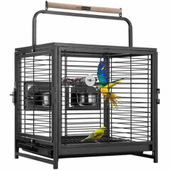 18" Wrought Iron Portable Bird Parrot Cage Travel Carrier Feeding Bowls Cockatie