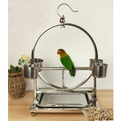Stainless Steel Parrot Bird Stand Rack Circle Perch Play Activity Toy Hook