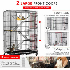 4-Tier 49" Collapsible Cat Kitten Ferret Cage w/ Wheels Enclosure Pet Playpen