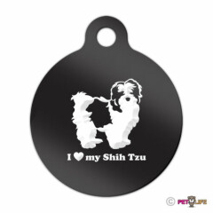 I Love My Shih Tzu Engraved Keychain Round Tag w/tab lion dog Many Colors