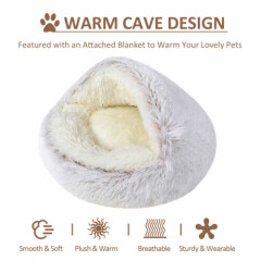 Pet Dog Cat Bed Round Plush Cave House Winter Warm Calming Sleeping Ultra Soft