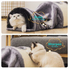 Cat Tunnel Bed Cat House Sisal Scratching Bed with Self Groomer Massager Plush