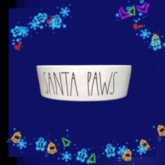 Rae Dunn Christmas Santa Paws Cat or Small Dog Dish Bowl Ceramic 5" Diameter