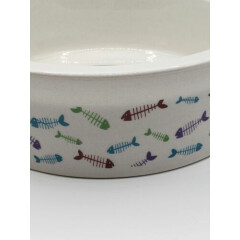 Here Kitty Kitty cat water/food dish ceramic with fish bones