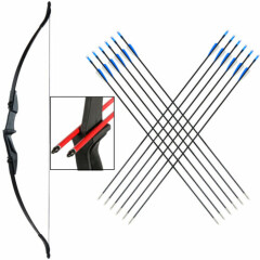 57" Archery Takedown Recurve Bow RH/LH Hunting Target & 12X Fiberglass Arrows