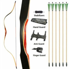 55" Wooden Longbow 20-50lbs Arrows One Piece Traditional Horsebow Archery Hunt