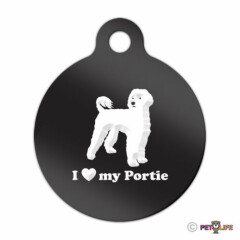 I Love My Portuguese Water Dog Engraved Keychain Round Tag w/tab portie pwd