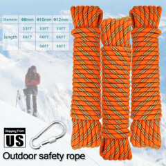 10/12mm Climbing Rope Gym Mountaineering Safety Rock Rappelling Cord w/Carabiner
