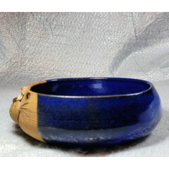 Vtg Mellow Mud Cat Blue Bowl Studio Pottery 1996 Susan Tate 3D USA Paw Print