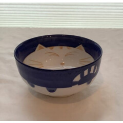 Porcelain Cat Bowl, Blue, White & Tan