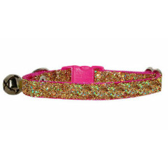 shocking pink & gold sparkle safety kitten collar 5"-7"