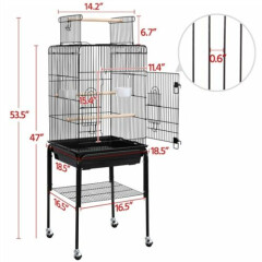 53.5" Play Open Top Parakeet Bird Cage for Parrot with Detachable Rolling Stand 